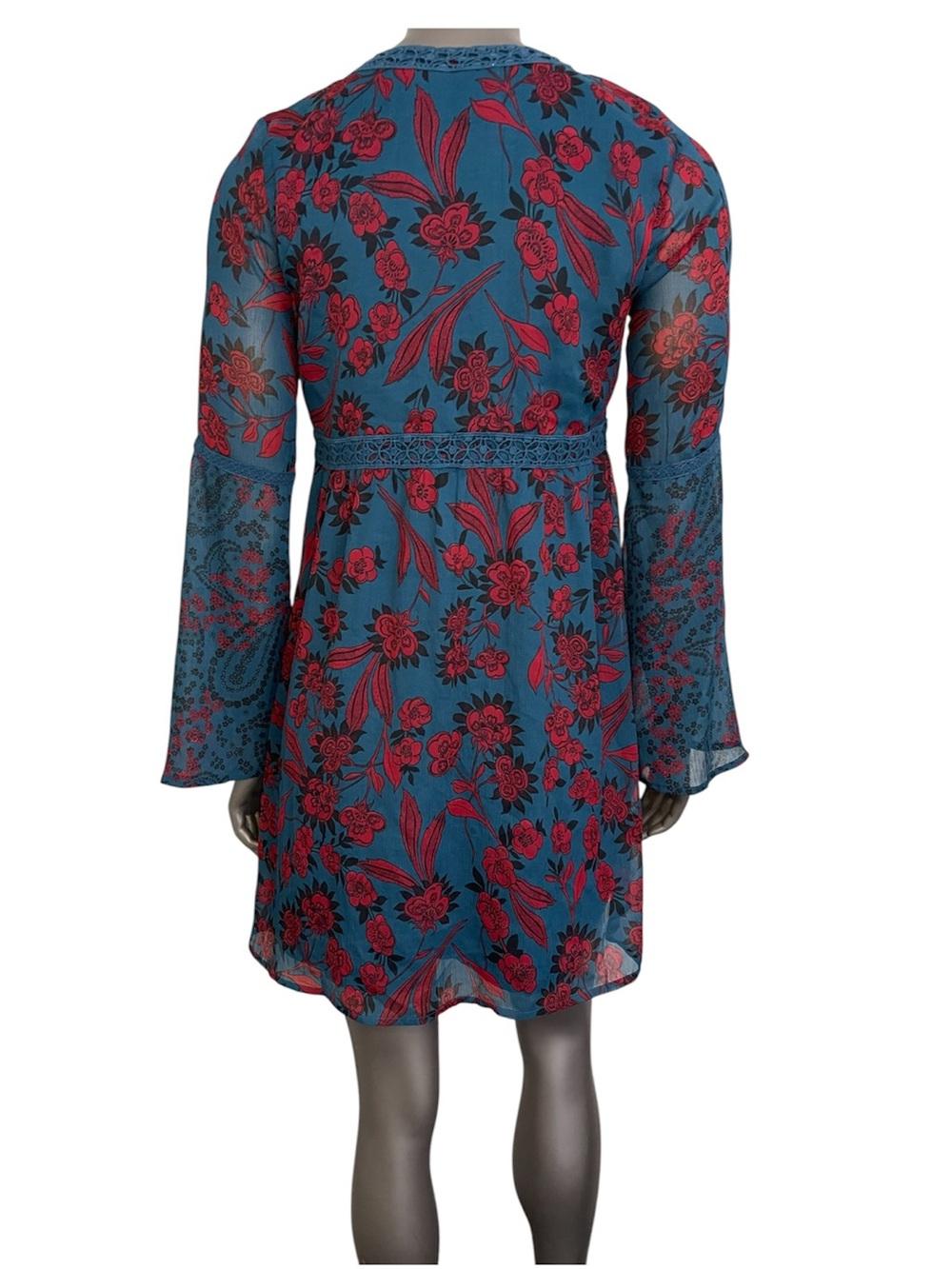 Abercrombie‎ & Fitch Babydoll Dress M Blue Floral Layered Crochet Empire Waist - Picture 4 of 8